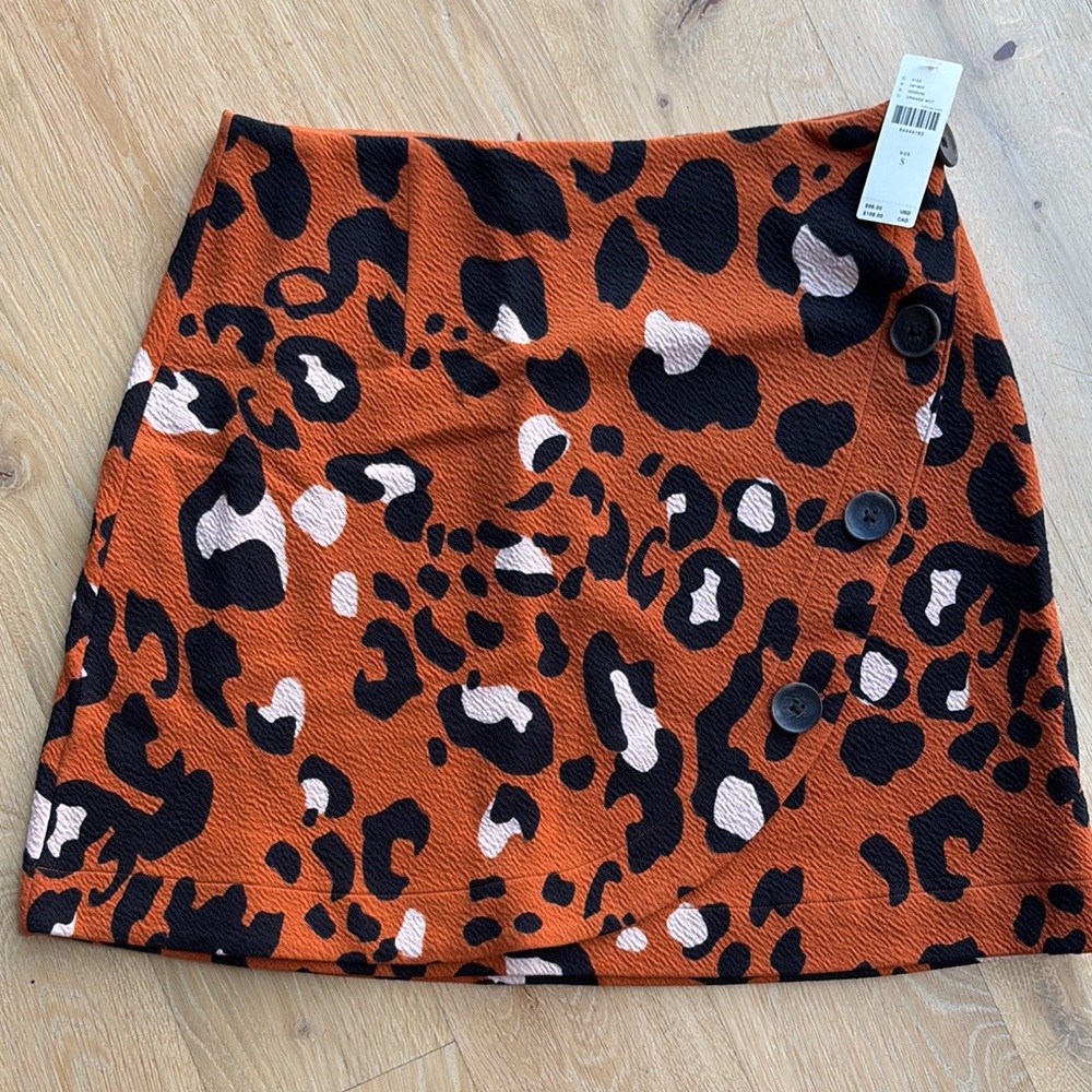 Leopard Print A-Line Skirt - Orange